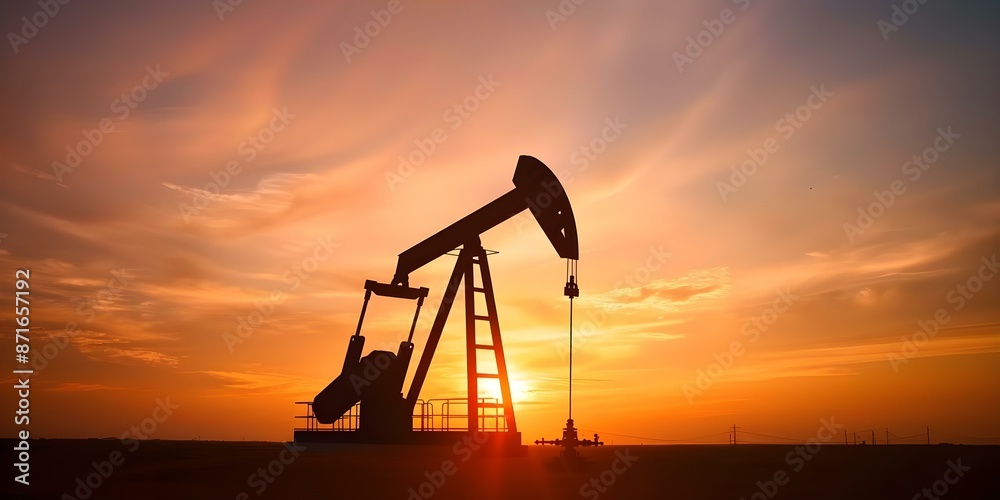 Illustration of oil extraction process at drilling rigs amidst an energy crisis. Concept Oil Industry, Energy Crisis, Drilling Rigs, Extraction Process, Illustration