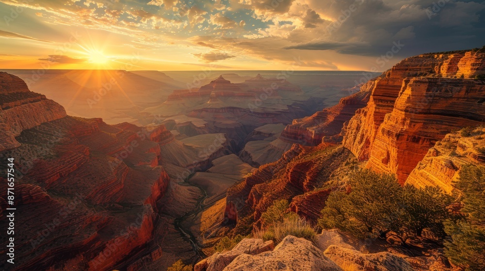 The sun dips below the horizon, casting a warm glow over the vast ...