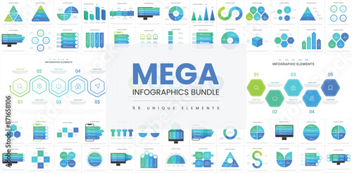 Mega Vector Infographics Bundle. Diagrams, charts, timelines, maps, icons, arrows, banners. Infographic elements for business with icons template design