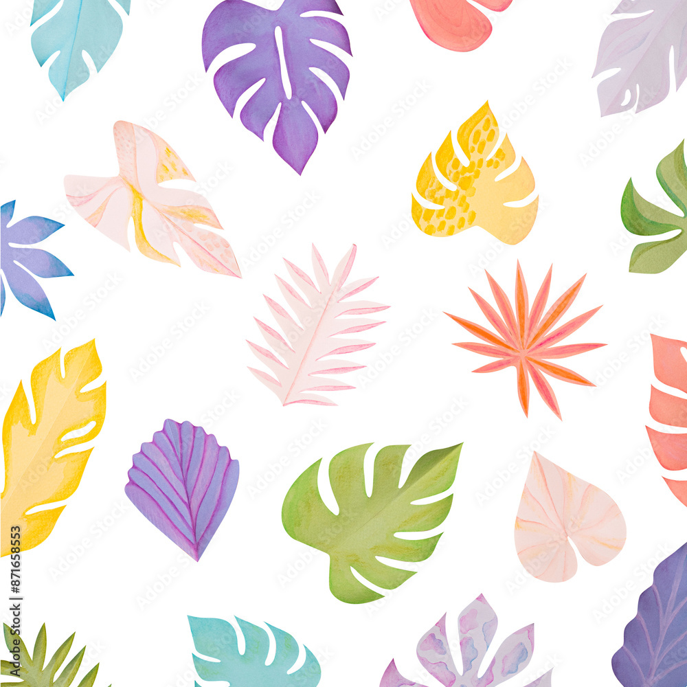 Fototapeta premium Png summer leaf pattern in paper craft style transparent background