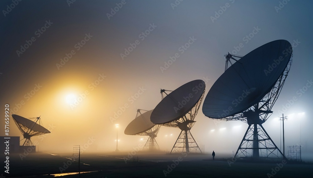 large satellite antennas in foggy weather
large satellite antennas in foggy weather