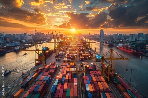 Wallpaper Mural Industry harbor with many container. Logistic concept Torontodigital.ca