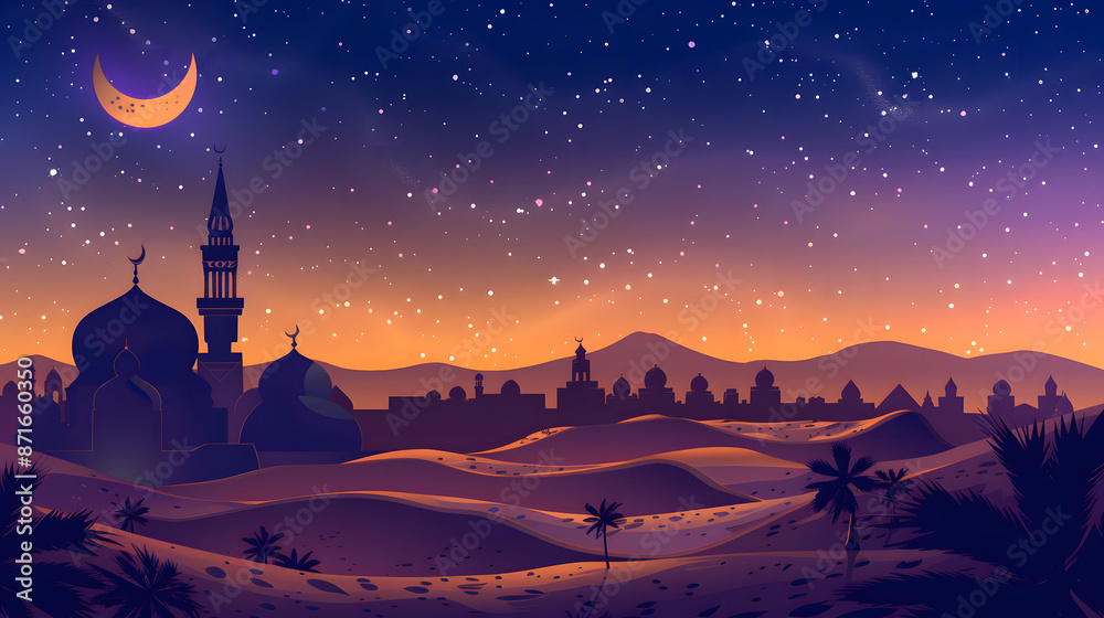Background for Ramadan with a place for text. A Night in the Desert design Background for Ramadan with a place for text. A Night in the Desert design