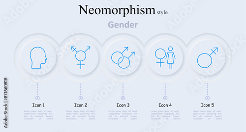 Gender set icon. Human head, gender symbols, double male symbol, male and female symbol, single male symbol, gender identity, gender diversity, sex symbols, societal roles.