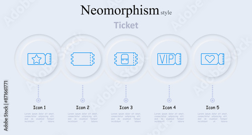 Ticket set icon. Star , regular , 3D glasses , VIP ticket, heart ticket, event admission, special access
