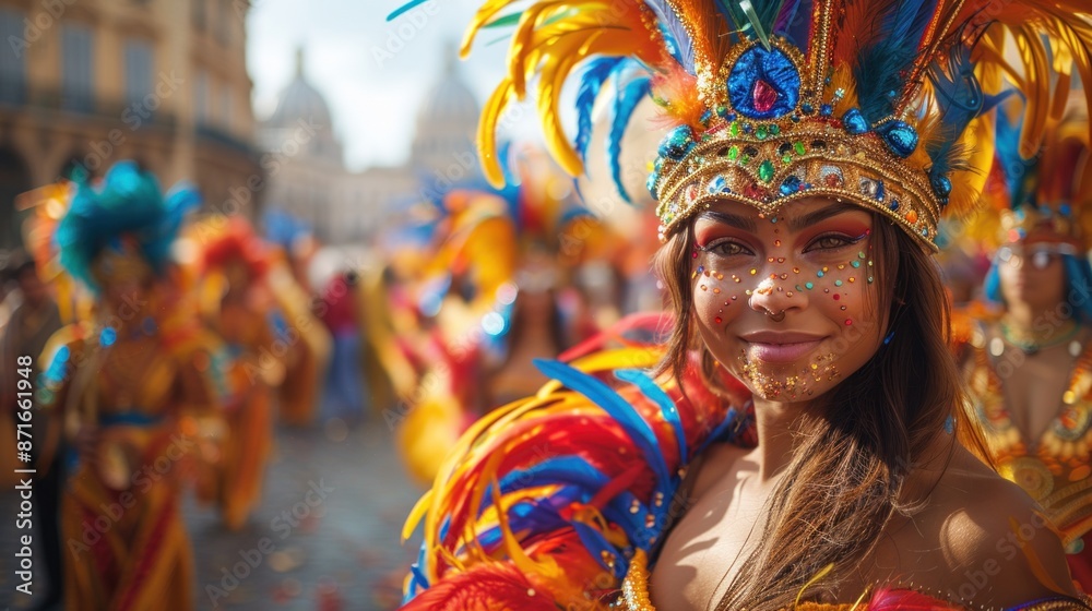 A blank depiction of EnrouteFrance's festive carnival, with vibrant costumes and lively parades A blank depiction of EnrouteFrance's festive carnival, with vibrant costumes and lively parades