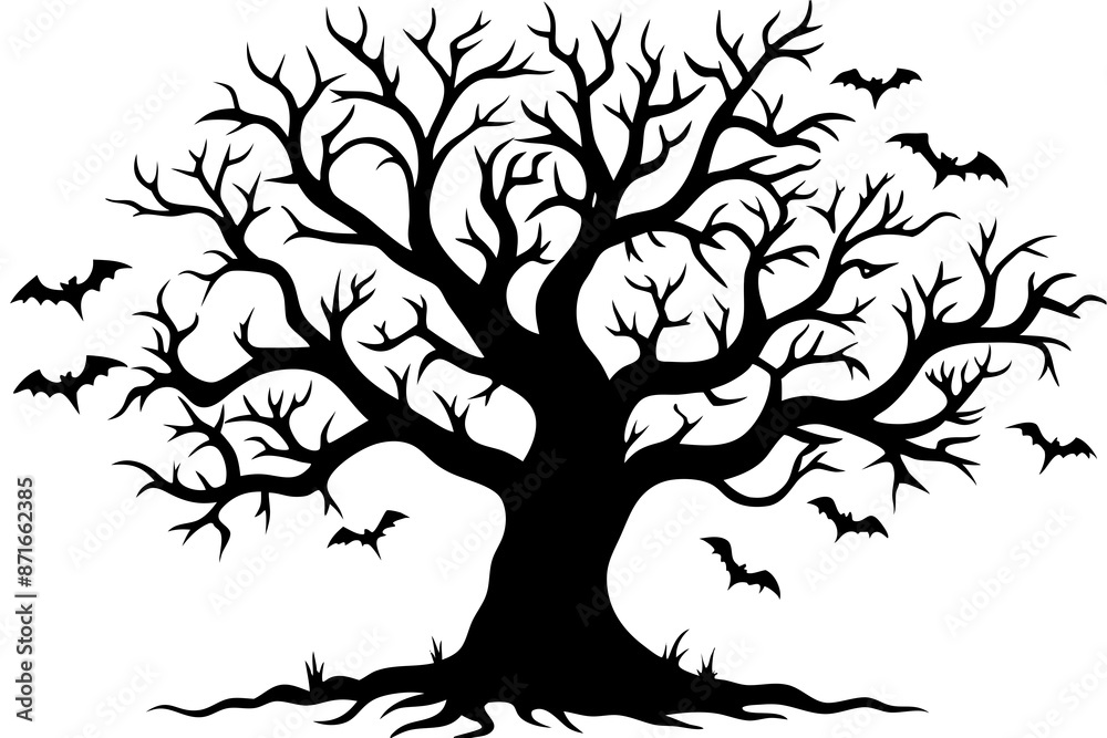 Obraz premium Halloween tree vector illustration, Halloween silhouette vector 