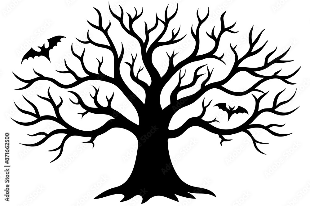 Fototapeta premium Halloween tree silhouette vector, Silhouette of a dead tree vector illustration
