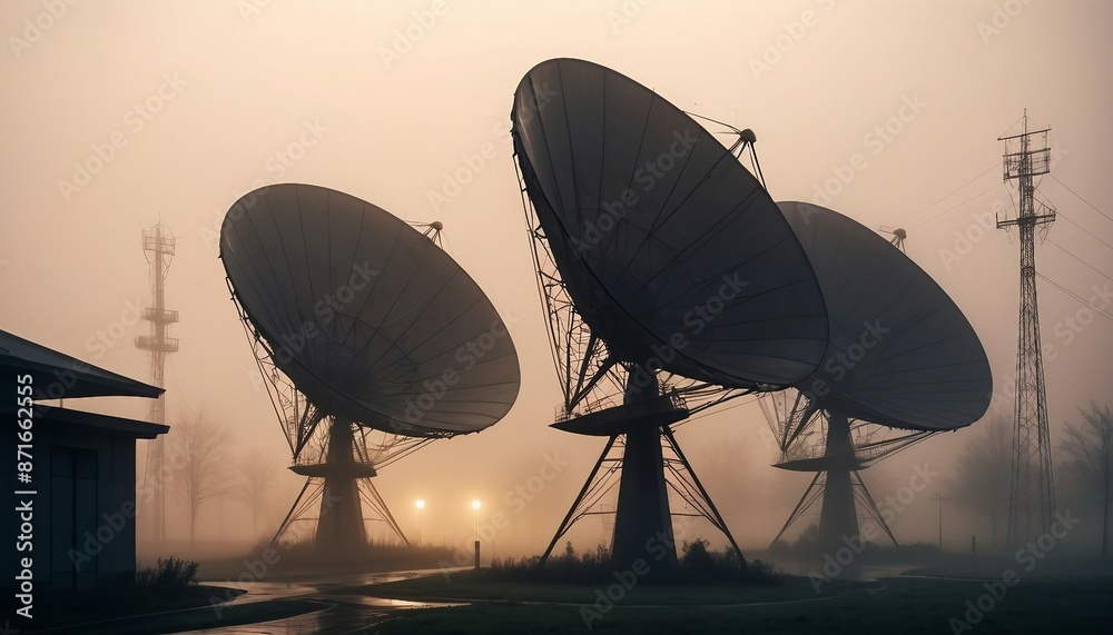 large satellite antennas in foggy weather
large satellite antennas in foggy weather