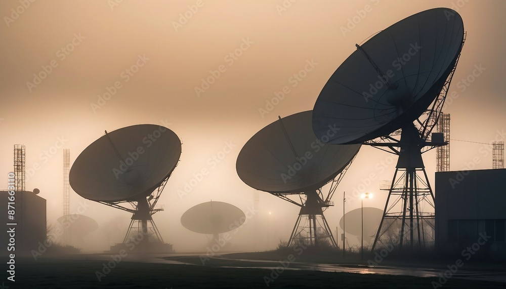 large satellite antennas in foggy weather
large satellite antennas in foggy weather