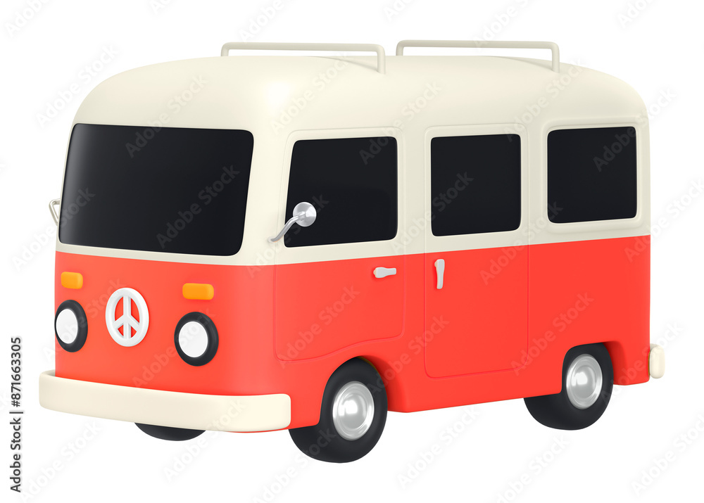 Red van png sticker, 3D rendering, transparent background Red van png sticker, 3D rendering, transparent background