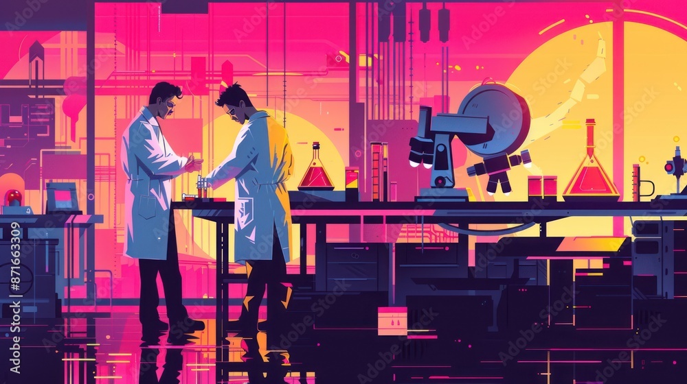 Futuristic Laboratory with Two Scientists