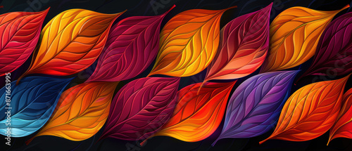 A colorful leaf pattern with a black background © Wonderful Studio