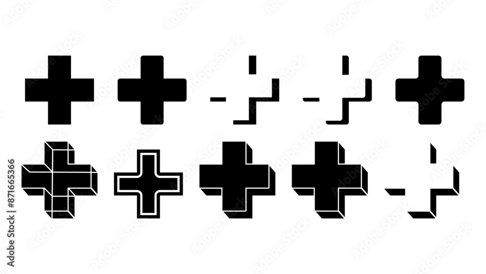 Obraz premium Set of medical cross, black isolated silhouette