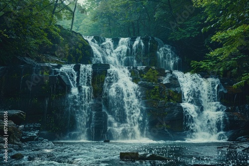 Waterfall Water. Upper Catawba Falls in North Carolina, a Beautiful Natural Landscape