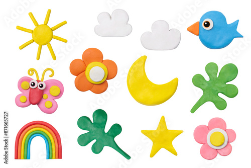 PNG nature garden clay shape set for kids, transparent background