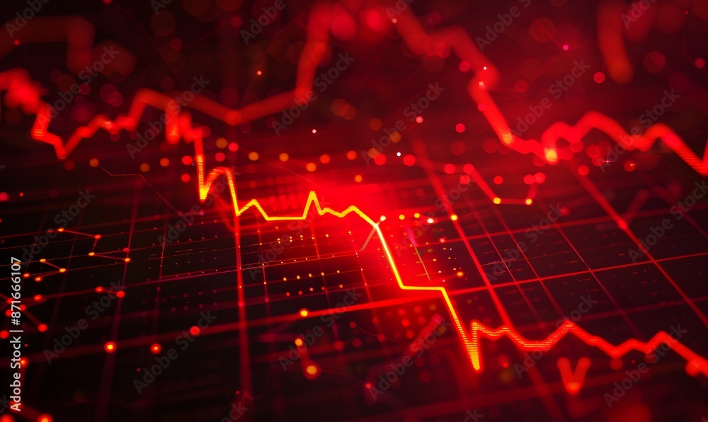 Dynamic red financial line graph on a grid background representing market analysis, Generative AI Dynamic red financial line graph on a grid background representing market analysis, Generative AI