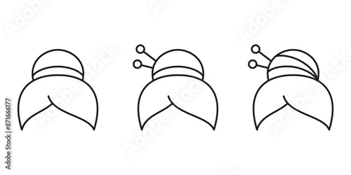 Chignon line icon. Black simple pictogram of variations of hair bun. Vector isolated element on white background