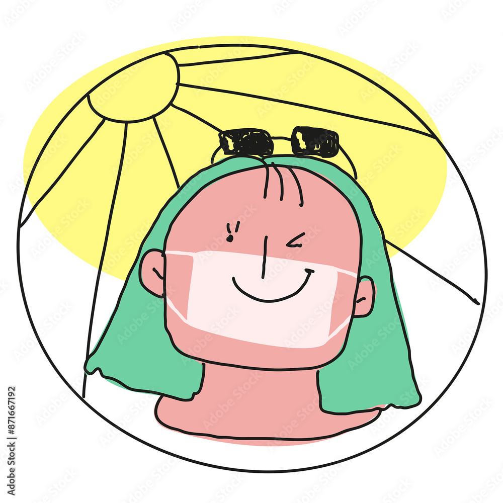 Φωτογραφία Girl in summer and mask png new normal lifestyle doodle sticker