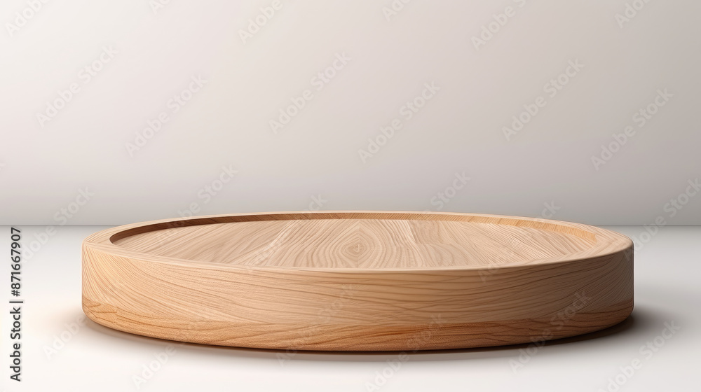 Round wooden podium or pedestal for product display on white background. 3d rendering. Round wooden podium or pedestal for product display on white background. 3d rendering.