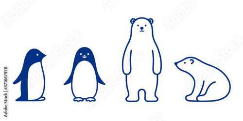 ひんやり、冷たいイメージのデザインに使えそうなペンギンとシロクマのイラストセット