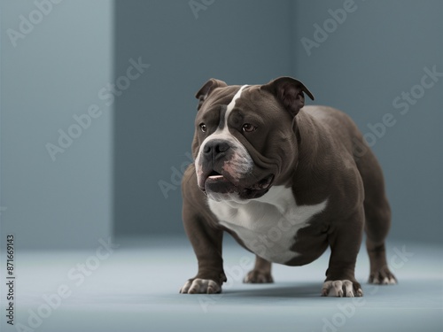 Muscular bulldog in minimalist setting photo