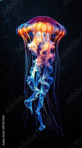 Beautiful jellyfish, glowing color scheme with a black background photo