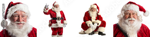 Collection of santas isolated on transparent or white background