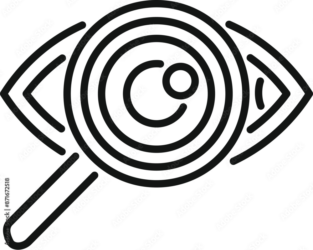 Magnifying glass is inspecting a human eye, symbolizing eye health examination and vision care