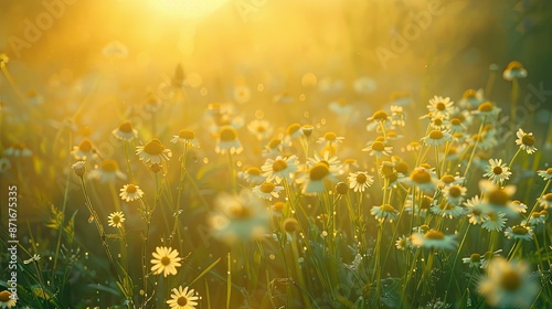 sunny chamomile field in full bloom, capturing the essence of a vibrant summer meadow. © Smart AI