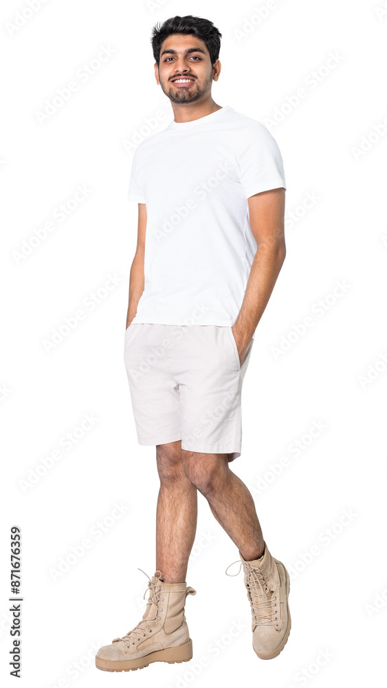Fototapeta premium Man png mockup in white t-shirt basic wear full body