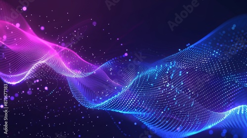 Abstract technology big data digital background. Dot blue purple wave line light gradient dark background. 3D rendering.