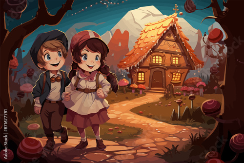 Hansel and gretel near the candy house