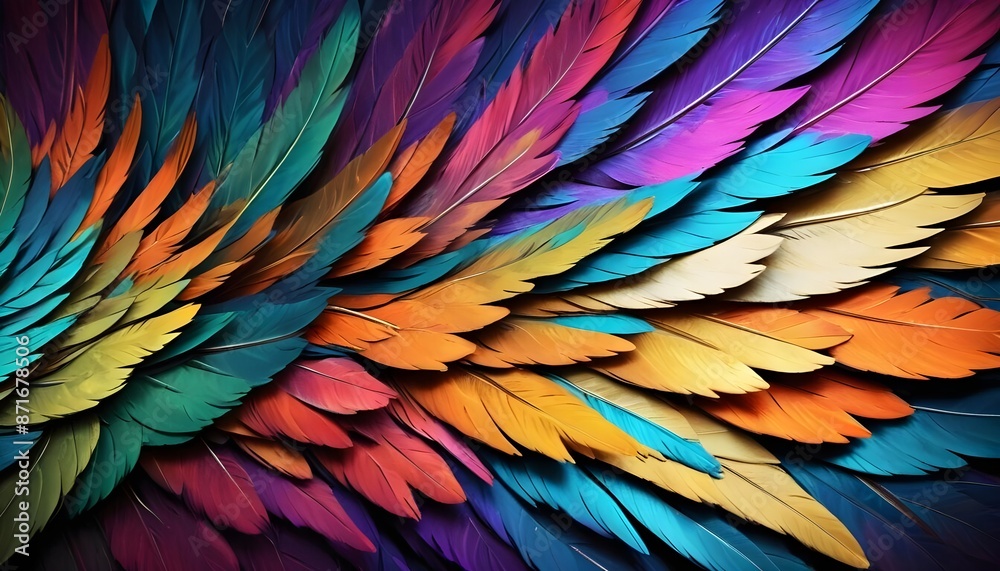 Fototapeta premium Birds wings abstract background with matellic colours 