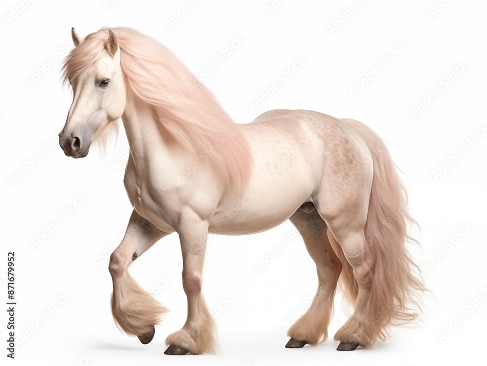Obraz premium Beige elegant horse isolated on white background. Farm cute animal full body. Photo generated by Ai technology