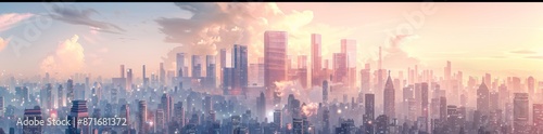 Future futuristic sci-fi city panorama / 3D illustration of futuristic sci-fi city
