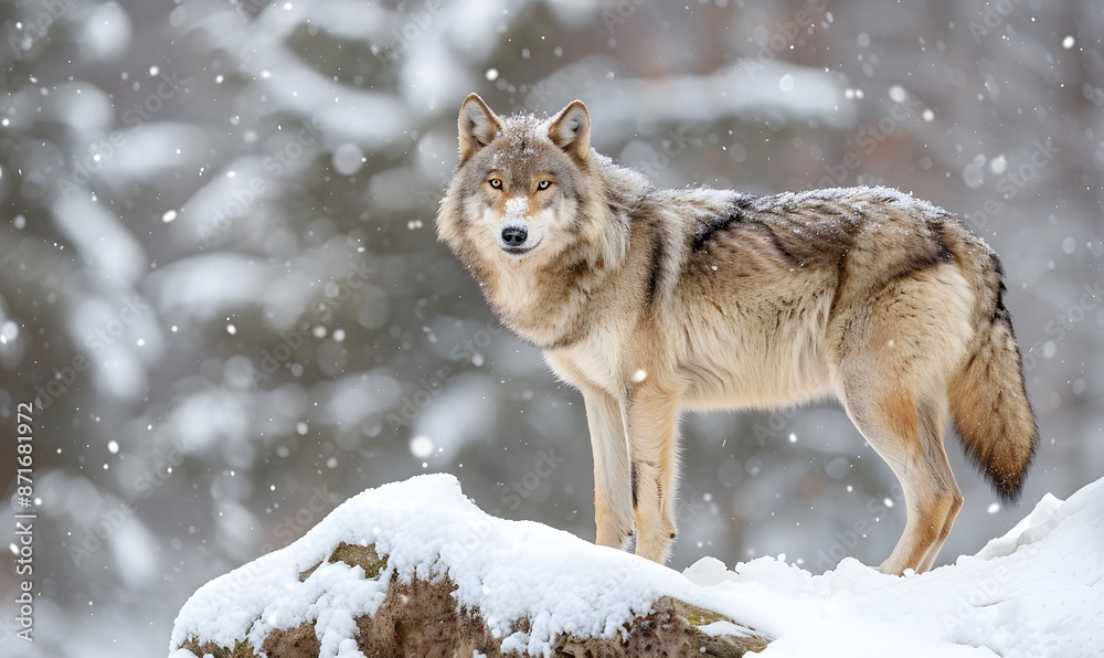 Naklejka premium Majestic Wolf in Snowy Forest , Generative AI