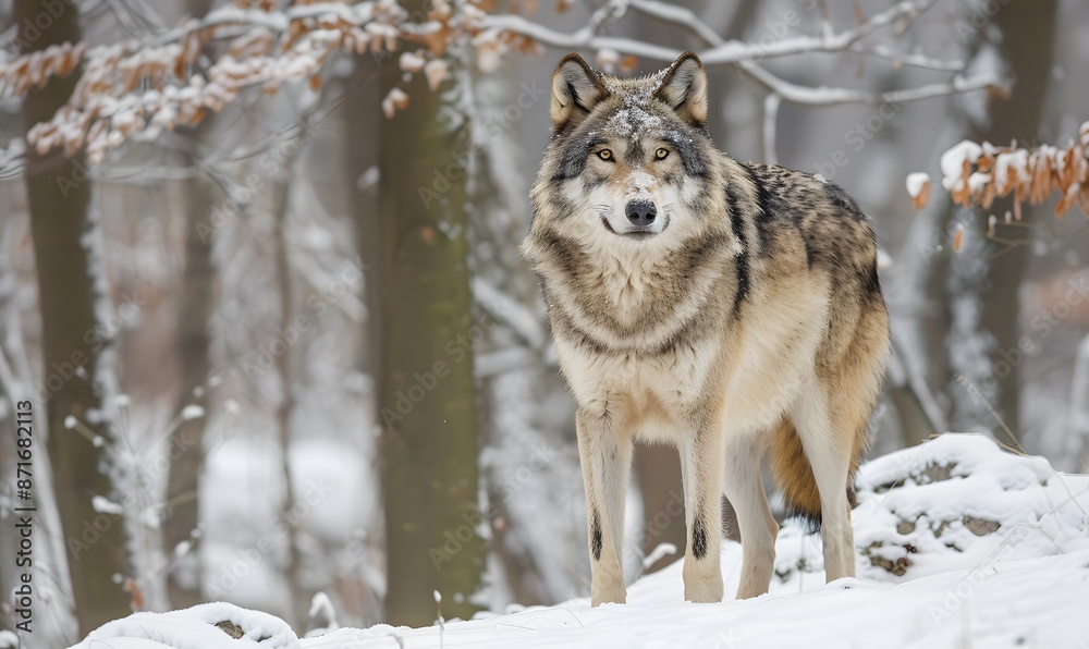 Majestic Wolf in Snowy Forest , Generative AI Majestic Wolf in Snowy Forest , Generative AI