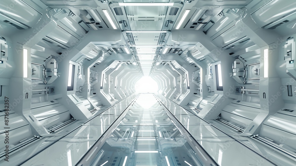 Detailed illustration of a sci-fi space station corridor or futuristic spaceship interior. Detailed illustration of a sci-fi space station corridor or futuristic spaceship interior.