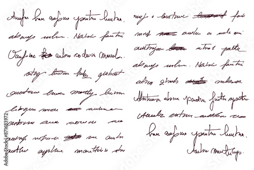 Unreadable hand written text. Illegible antique English cursive fake document. Linear abstract text