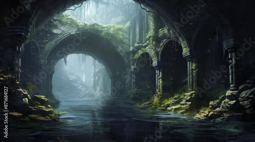 underwater, grotto, illustration, mystical, scenery, glowing  Fantasy wallpaper, rpg  landscape © Fox
