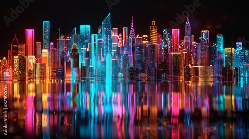 An illustration of a future virtual city. An image symbolizing technological progress
