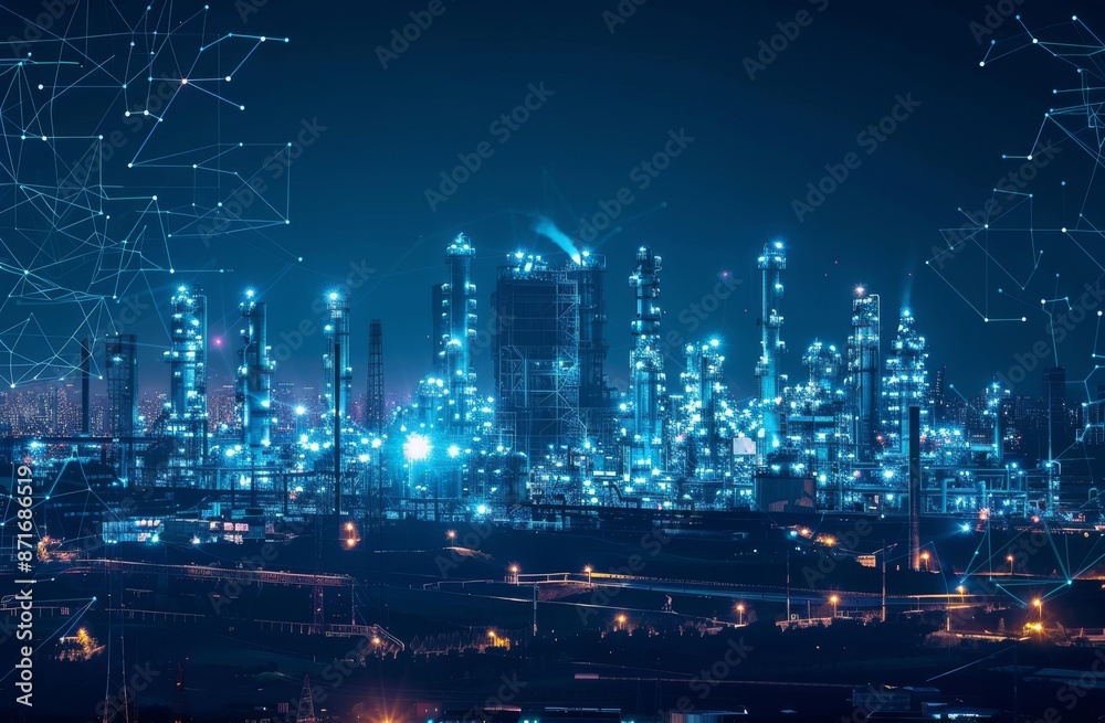 Fototapeta premium A smart city and communication network concept. Internet of Things. An information communication network. A mixed-media abstract.
