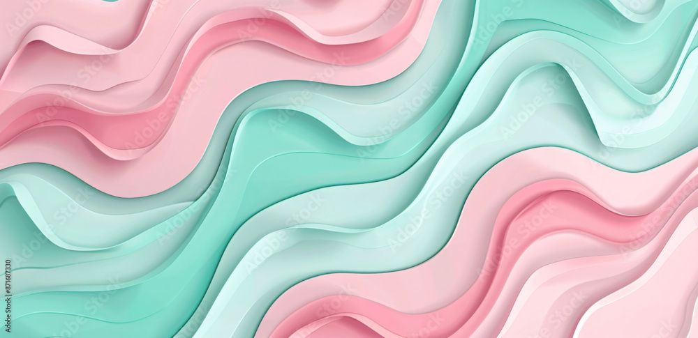 3d render of simple cute abstract background with pastel pink and mint colors, wavy shapes
3d render of simple cute abstract background with pastel pink and mint colors, wavy shapes