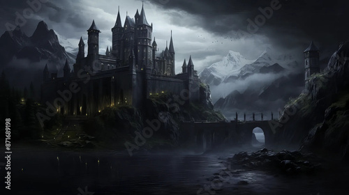 vampiric, castle, dark, fantasy, moonlight, haunting  Fantasy wallpaper, rpg  landscape