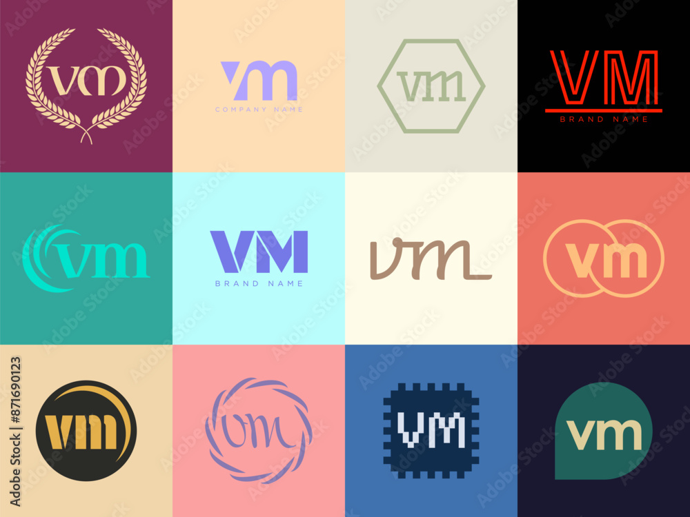 VM logo company template. Letter v and m logotype. Set different ...