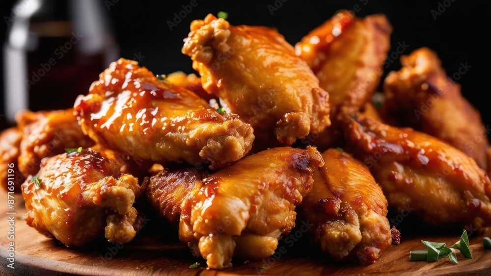 Savory Delight, Barbecue Chicken Wings Close-Up Savory Delight, Barbecue Chicken Wings Close-Up