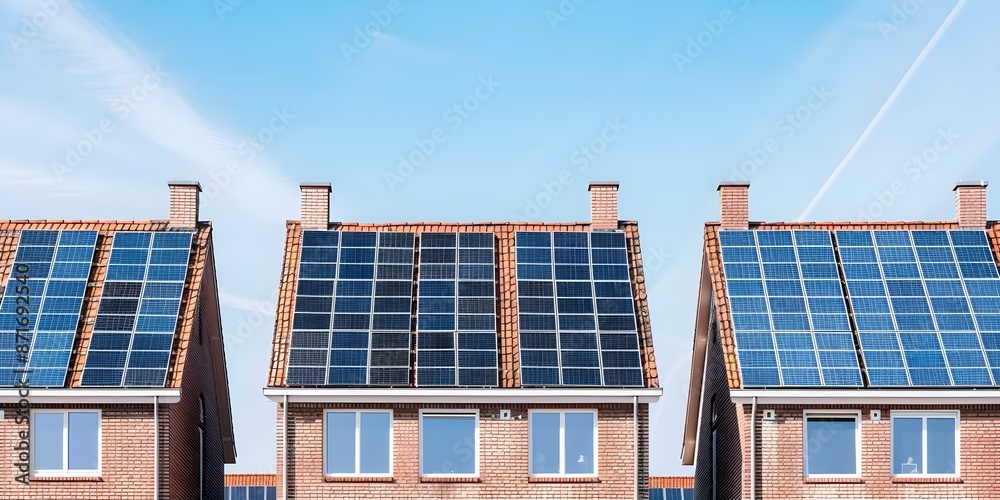 Fototapeta premium Solar-Powered Homes Harnessing Clean Energy for Sustainable Living. Concept Renewable Energy, Sustainable Living, Solar Technology, Green Homes, Energy Efficiency