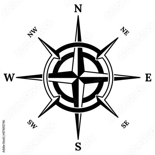 Retro compass icon. Hand drawn wind rose. Old vector design element for marine theme or heraldry. Vintage rose of wind for sea marine navigation