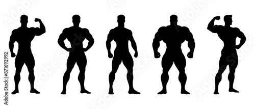 Male bodybuilder silhouette front view black filled vector Illustration icon. Muscleman vector. Muscle builder silhouette. 